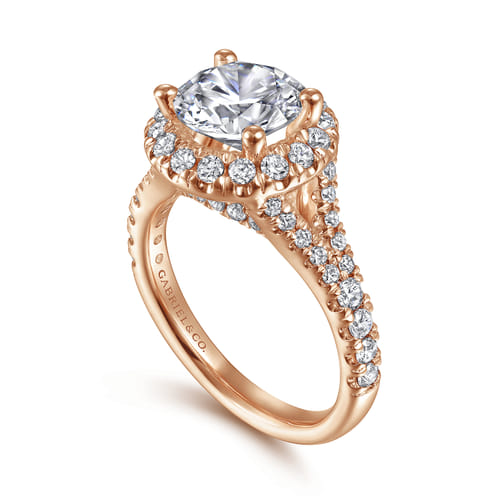 14K Rose Gold Round Halo Diamond Engagement Ring