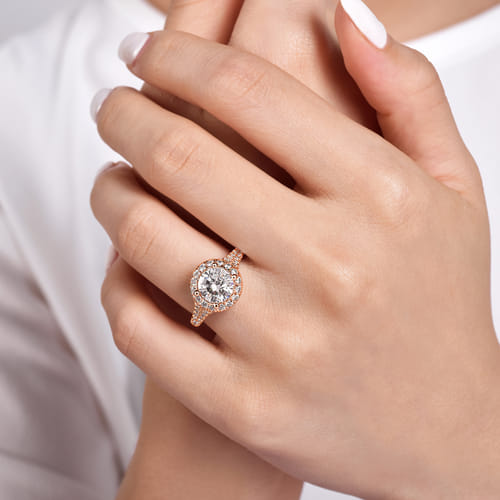 14K Rose Gold Round Halo Diamond Engagement Ring