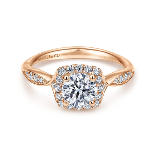14K Rose Gold Round Halo Diamond Engagement Ring
