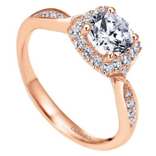 14K Rose Gold Round Halo Diamond Engagement Ring