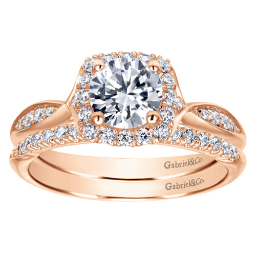 14K Rose Gold Round Halo Diamond Engagement Ring