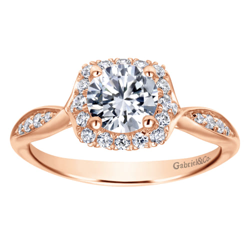 14K Rose Gold Round Halo Diamond Engagement Ring