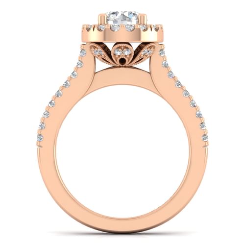 14K Rose Gold Round Halo Diamond Engagement Ring