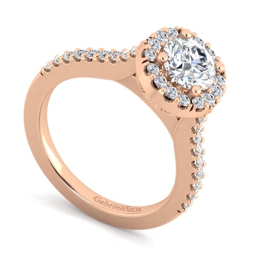14K Rose Gold Round Halo Diamond Engagement Ring