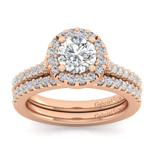 14K Rose Gold Round Halo Diamond Engagement Ring