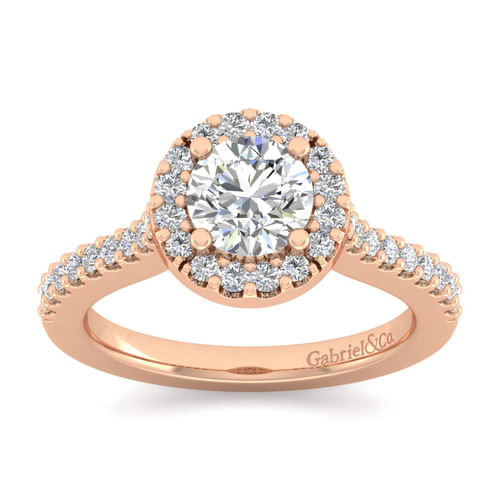 14K Rose Gold Round Halo Diamond Engagement Ring