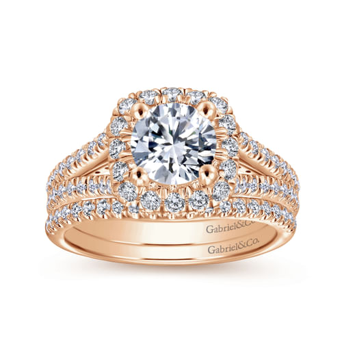 14K Rose Gold Round Halo Diamond Engagement Ring