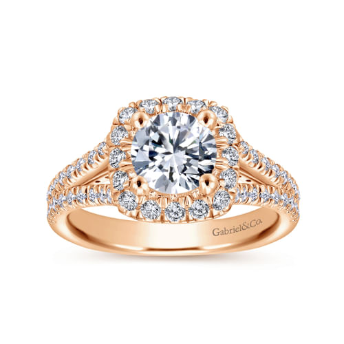 14K Rose Gold Round Halo Diamond Engagement Ring