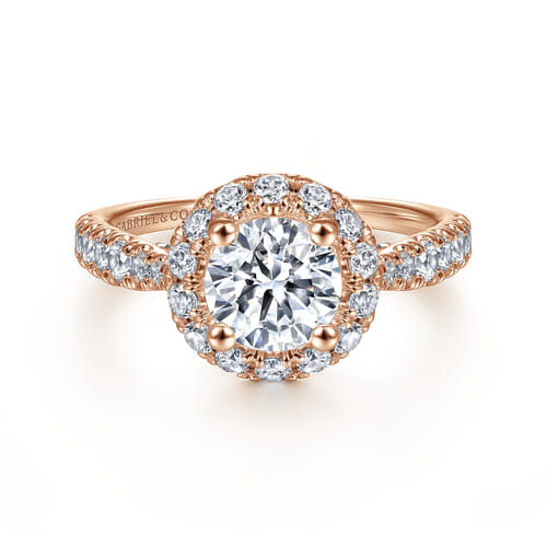 14K Rose Gold Round Halo Diamond Engagement Ring