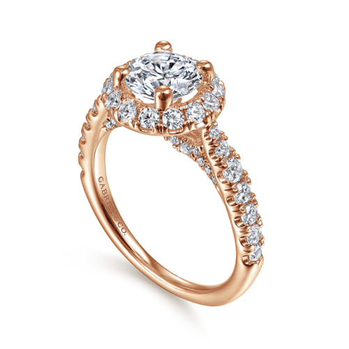 14K Rose Gold Round Halo Diamond Engagement Ring