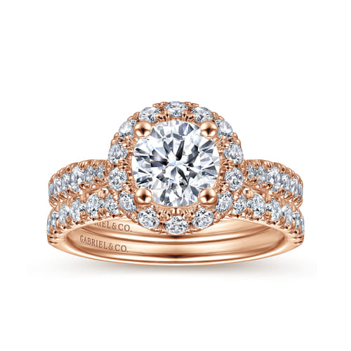 14K Rose Gold Round Halo Diamond Engagement Ring