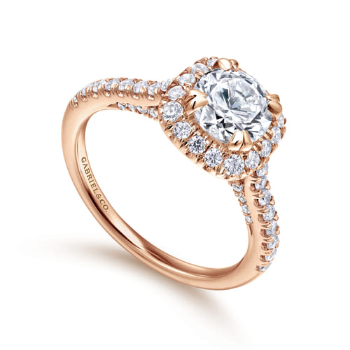 14K Rose Gold Round Halo Diamond Engagement Ring 14K Rose Gold Round Halo Diamond Engagement Ring