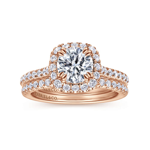 14K Rose Gold Round Halo Diamond Engagement Ring 14K Rose Gold Round Halo Diamond Engagement Ring