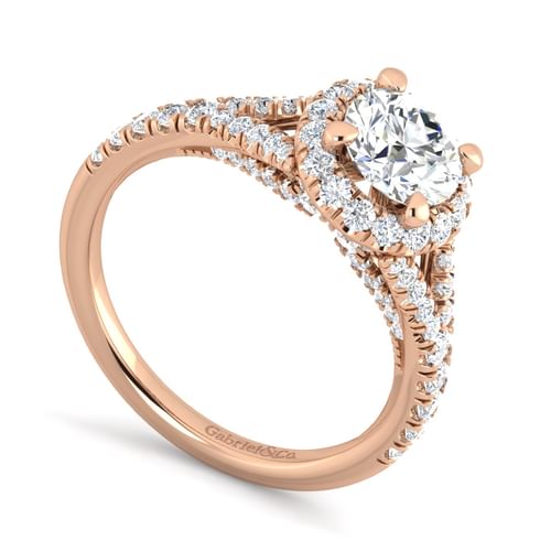 14K Rose Gold Round Halo Diamond Engagement Ring