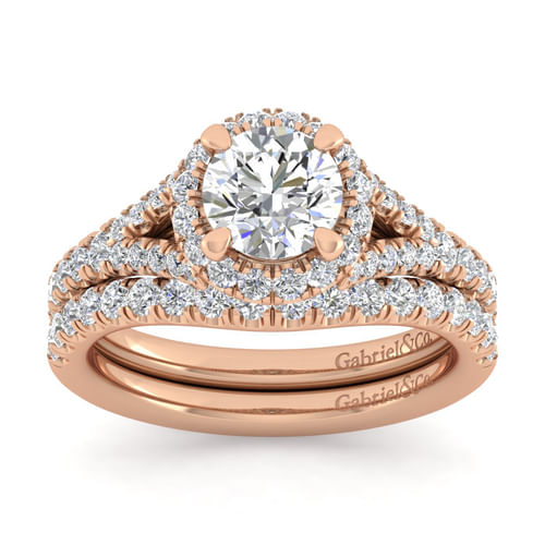 14K Rose Gold Round Halo Diamond Engagement Ring