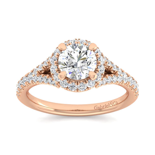 14K Rose Gold Round Halo Diamond Engagement Ring