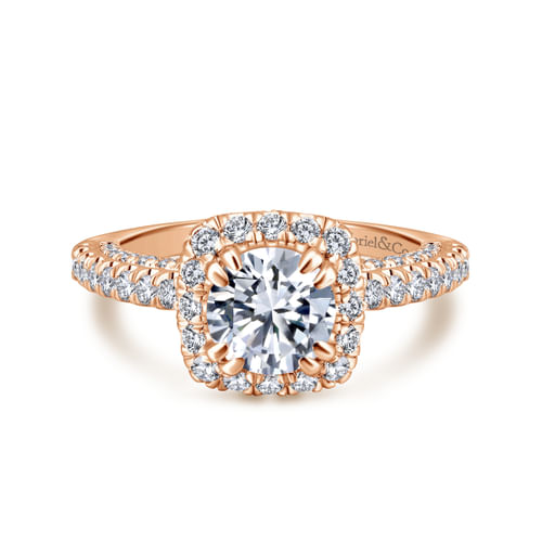14K Rose Gold Round Halo Diamond Engagement Ring