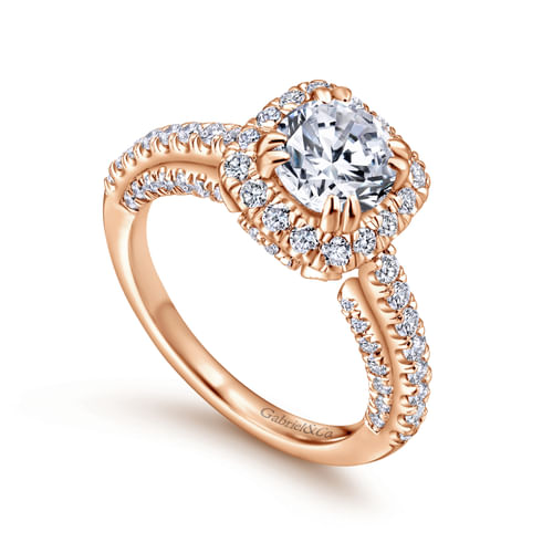 14K Rose Gold Round Halo Diamond Engagement Ring