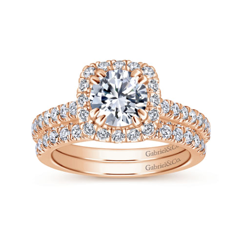 14K Rose Gold Round Halo Diamond Engagement Ring