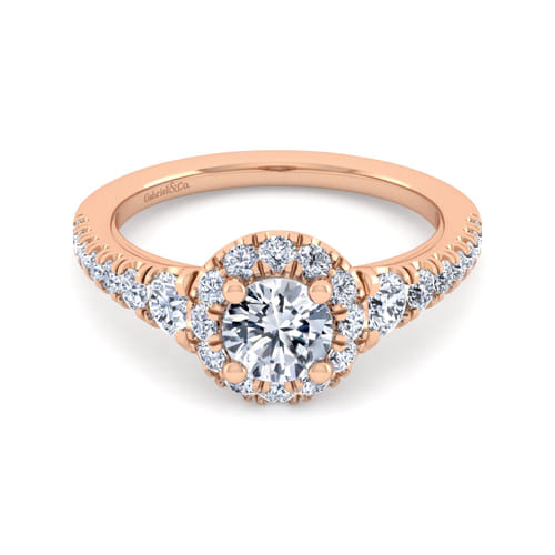 14K Rose Gold Round Halo Diamond Engagement Ring