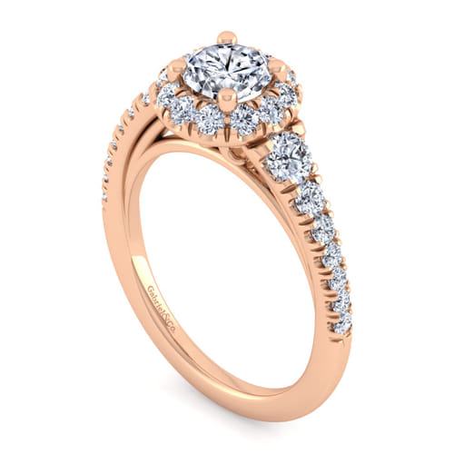 14K Rose Gold Round Halo Diamond Engagement Ring