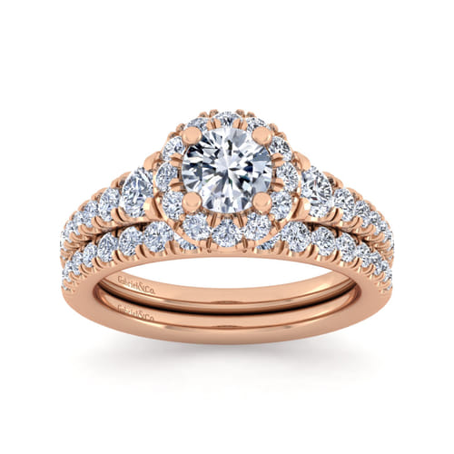 14K Rose Gold Round Halo Diamond Engagement Ring