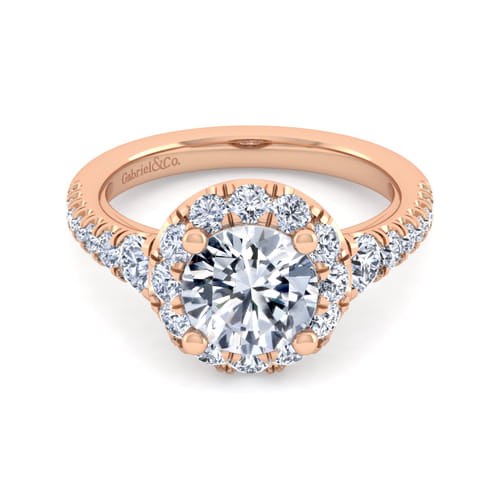 14K Rose Gold Round Halo Diamond Engagement Ring