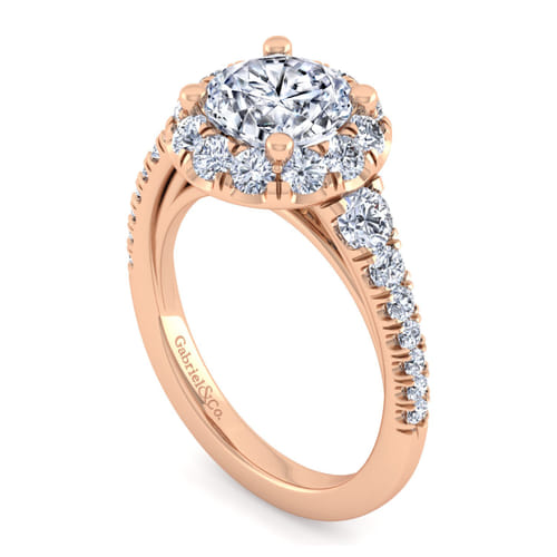 14K Rose Gold Round Halo Diamond Engagement Ring
