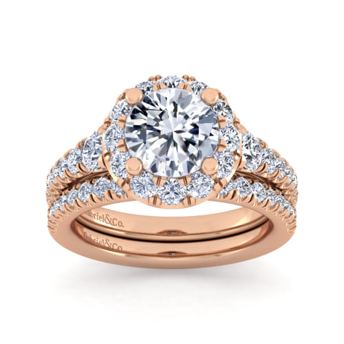 14K Rose Gold Round Halo Diamond Engagement Ring