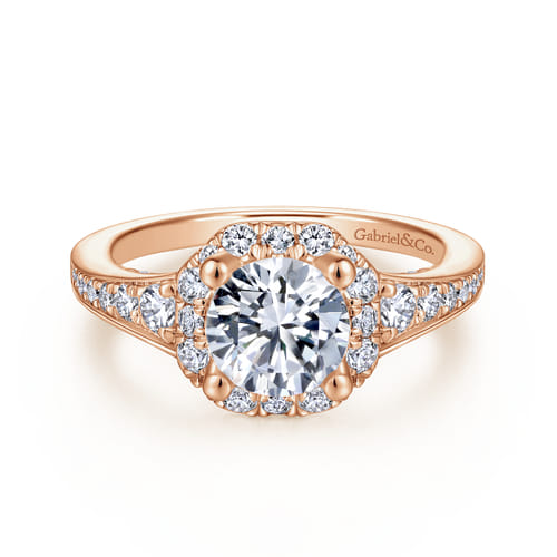 14K Rose Gold Round Halo Diamond Engagement Ring