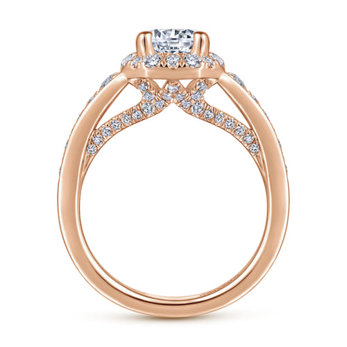 14K Rose Gold Round Halo Diamond Engagement Ring