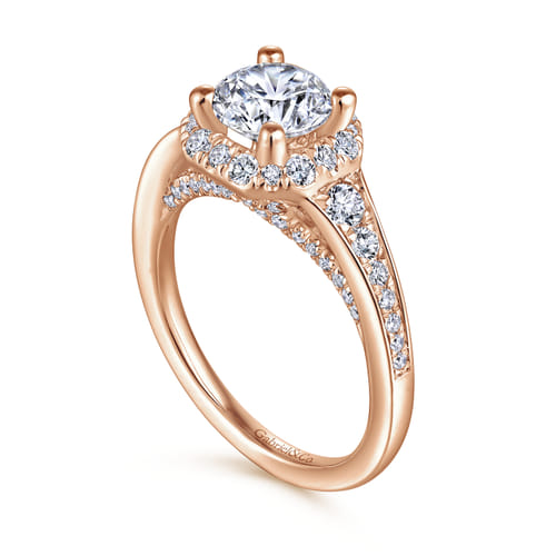 14K Rose Gold Round Halo Diamond Engagement Ring