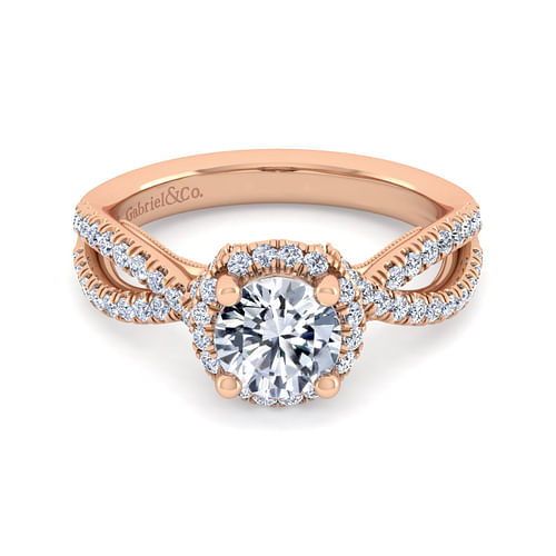 14K Rose Gold Round Halo Diamond Engagement Ring