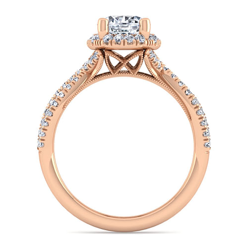 14K Rose Gold Round Halo Diamond Engagement Ring