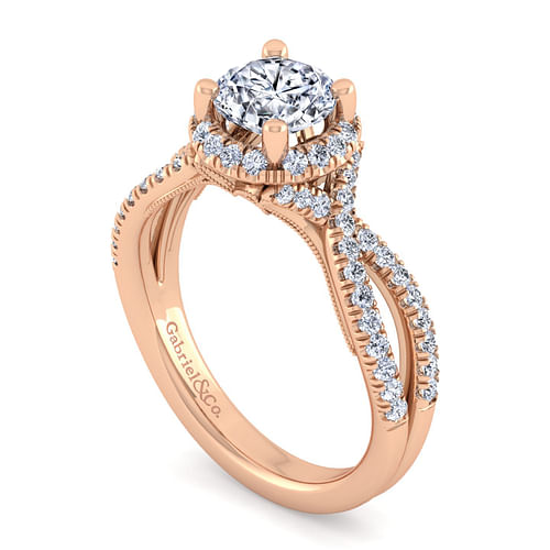 14K Rose Gold Round Halo Diamond Engagement Ring