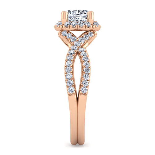 14K Rose Gold Round Halo Diamond Engagement Ring