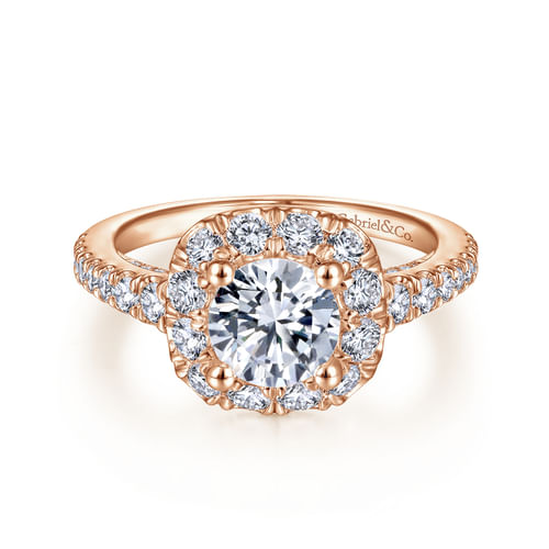 14K Rose Gold Round Halo Diamond Engagement Ring