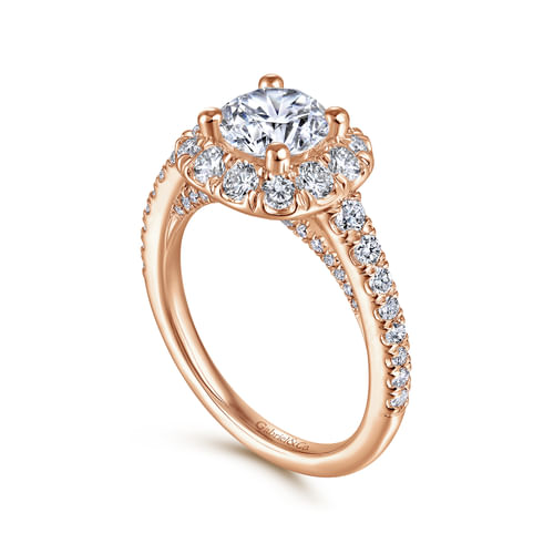 14K Rose Gold Round Halo Diamond Engagement Ring
