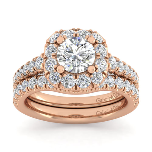 14K Rose Gold Round Halo Diamond Engagement Ring