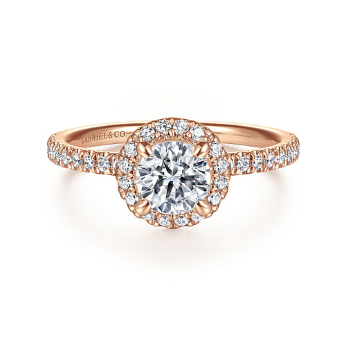 14K Rose Gold Round Halo Diamond Engagement Ring