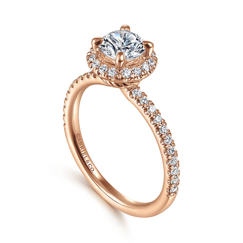 14K Rose Gold Round Halo Diamond Engagement Ring