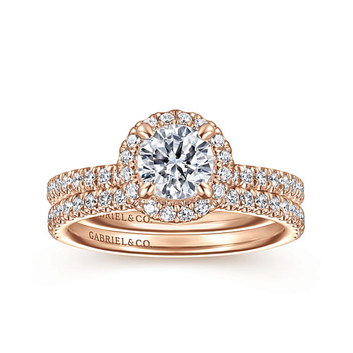 14K Rose Gold Round Halo Diamond Engagement Ring