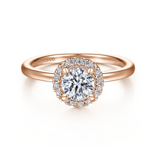 14K Rose Gold Round Halo Diamond Engagement Ring