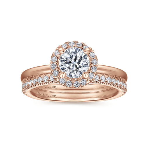 14K Rose Gold Round Halo Diamond Engagement Ring