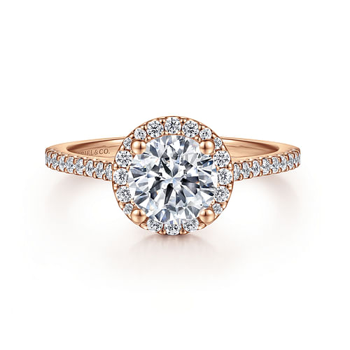 14K Rose Gold Round Halo Diamond Engagement Ring