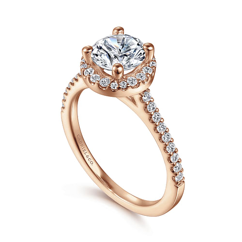 14K Rose Gold Round Halo Diamond Engagement Ring