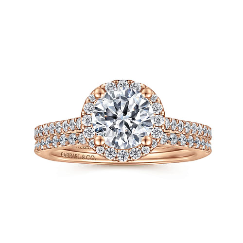 14K Rose Gold Round Halo Diamond Engagement Ring