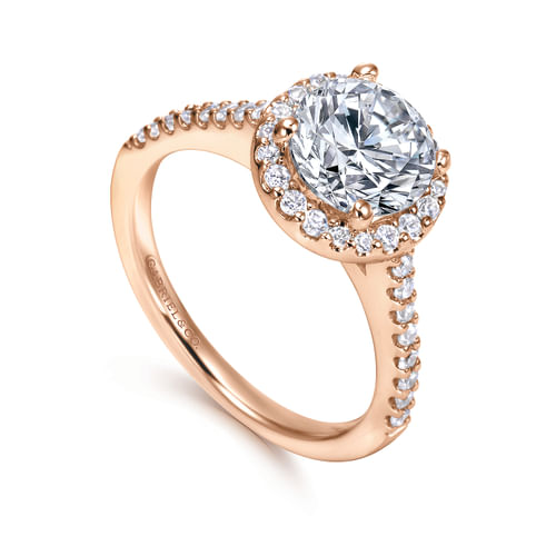 14K Rose Gold Round Halo Diamond Engagement Ring