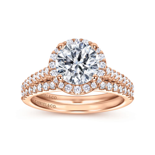 14K Rose Gold Round Halo Diamond Engagement Ring