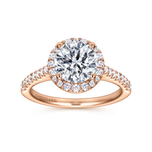 14K Rose Gold Round Halo Diamond Engagement Ring
